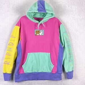 Teddy Fresh x RIPNDIP Hoodie Mens L Pink Purple Pastel Colorblock Embroidered